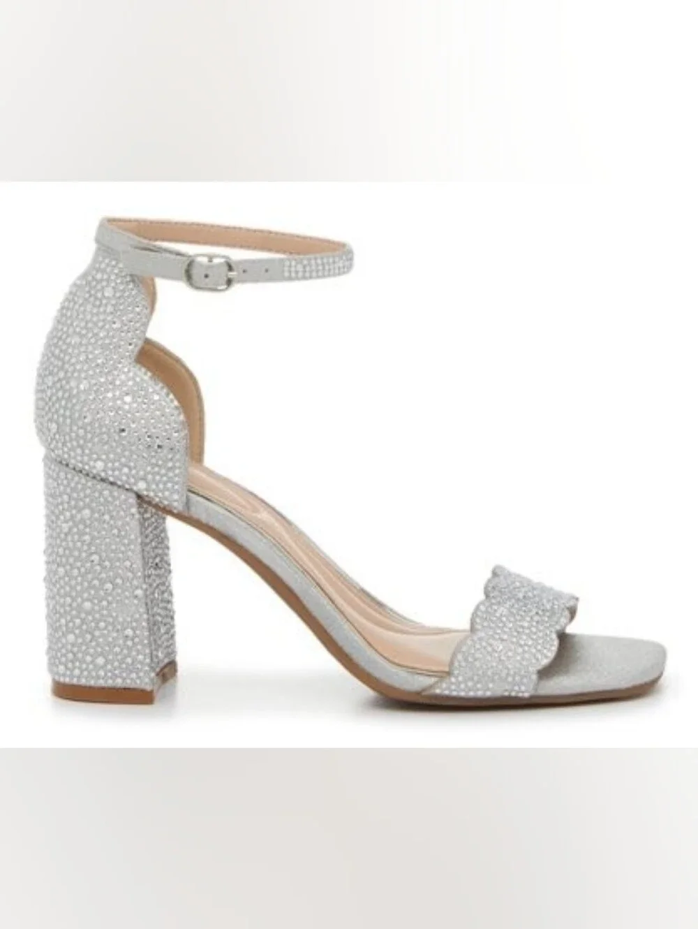 Katie & Kelly Sparkling Silver Rhinestone Ankle-Strap Block Heel Sandal (NEW) - Picture 3 of 14
